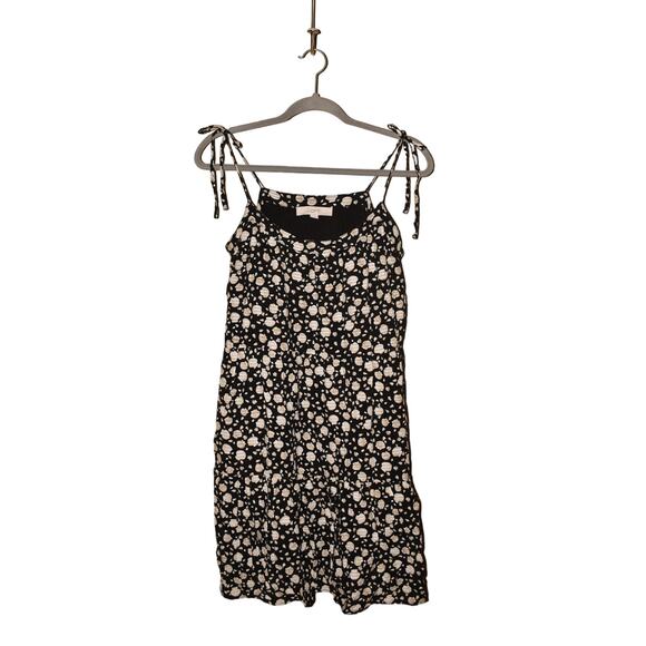 LOFT $90 Seashell Bow Strap Tiered Swing Dress Black Ivory Medium - Picture 1 of 4